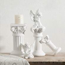 1pc Resin Roman Column Decor, Minimalist Vintage White Resin Carved Crafts, Living Room TV Cabinet/Entryway Table Decoration, Creative Candle Holder Base, Home Photo Backdrop, 3 Sizes Available