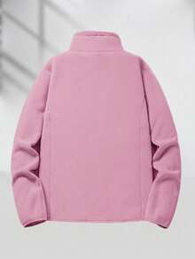 1 szt. Damska dwustronna kurtka polarowa z kapturem, ciepła, jednokolorowa bluza z zamkiem błyskawicznym, na jesień/zimę, do jazdy na nartach - Różowy - Zobacz 2