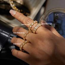 S SHOPBOHO 1 件奢华冰晶钻戒指网球戒指结婚戒指不锈钢防过敏女士珠宝 - Iced out tennis ring - 查看 9