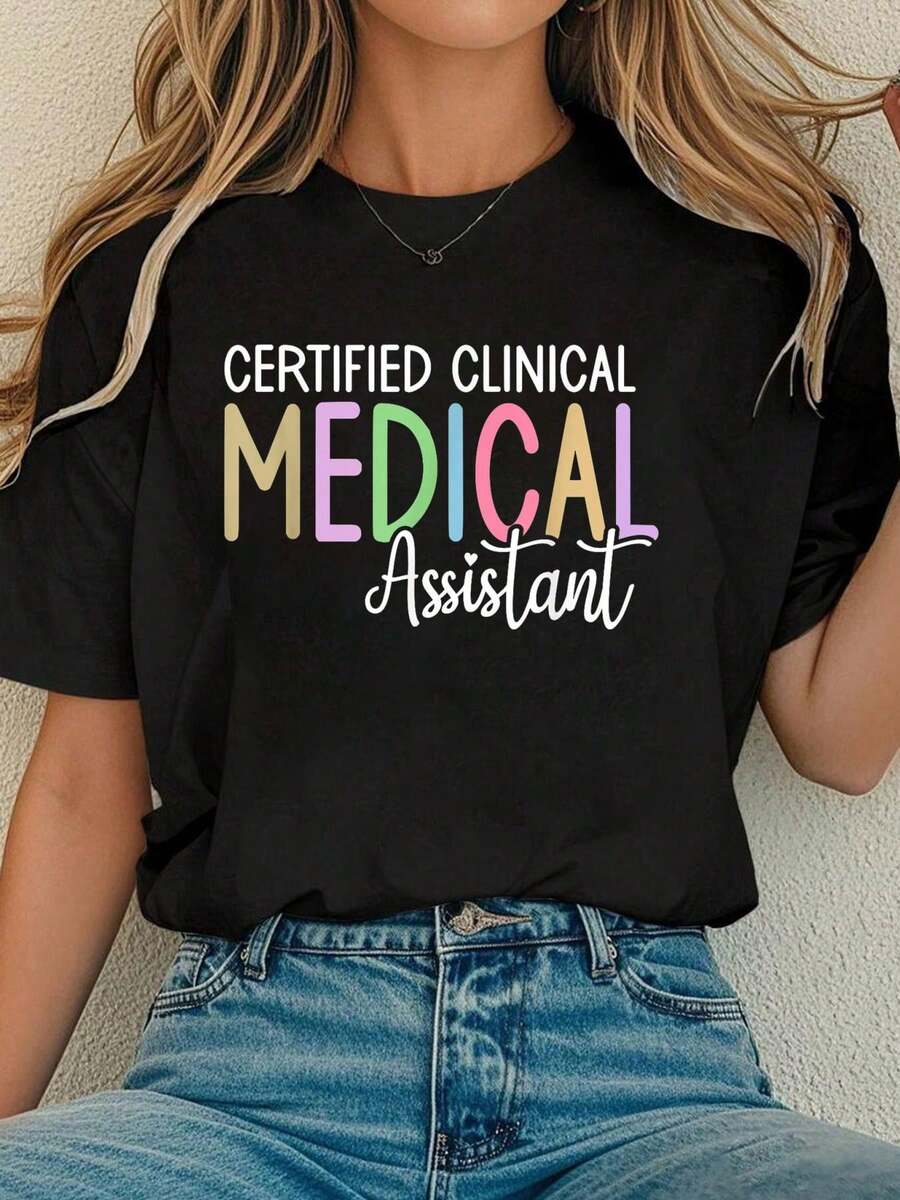 Women Cotton Tshirt Certified Clinical Medical Assistant CCMA T-Shirt Comfort Tshirt Women - 黑色 - 查看 1