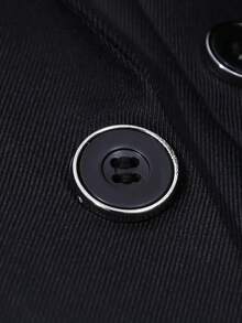 3-Piece Solid Color Men's Suit Set, Regular Fit, With Pockets And Buttons, Suitable For Going Out On Dates, Anniversary Photoshoots, Formal Occasions, Dinners, And Daily Wear, (Applicable For) Valentine's Day - 黑色 - 查看 10