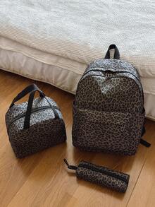 3-In-1 Casual Leopard Print Backpack Set, Includes Backpack, Lunch Bag, Crossbody Bag And Pencil Case, With Laptop Compartment, Multi-Pocket, Large Capacity, Suitable For Daily Use/Vacation/Travel/Back To School, For Women/Girls/Teens/College Students/Graduates