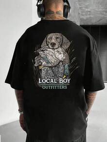 Men's Basic Graphic T-Shirt | Hunting Dog Pattern Design | 100% Cotton | Soft Comfortable | Ideal For Hunters & Daily Wear | Perfect Gift For Him | Unisex Crew Neck Tee | USA Made - 黑色 - 查看 3