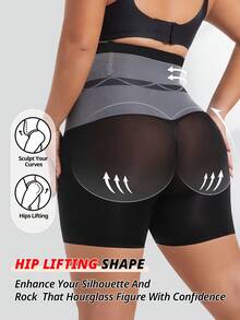 FLARIXA 大码无缝高腰保暖产后塑形短裤，女士塑身收腹内裤，瘦身运动内裤 - 黑色 - 查看 6