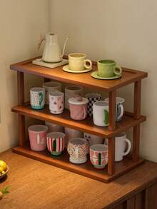 1-Piece Bamboo Multi-Tier Cup And Glassware Holder - Easy Assembly, Triangular Design Ideal For Kitchen And Dining Storage, Holds Mugs And Water Glasses - Natural Bamboo Finish, Space-Saving Home Decor And Countertop Organizer, Bamboo Kitchenware - Brown - View 4