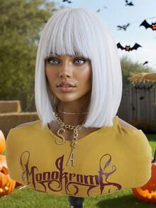 Halloween 10 Inch Bob Wigs For Women Short Straight White Wigs With Bangs Heat Resistant Synthetic Wigs For Party Costume Daily Wear Music Festival Wigs Sexy Wigs For Sexy Women Vacation Travel Family Party Everyday Wear Halloween Gifts - trắng - Xem 4