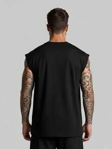 Unisex Oversized Tank Top Cross  Printed Unisex Scoop Neck Shirt Loose Cotton T-Shirt Men Women - 黑色 - 查看 2