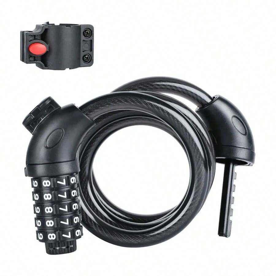 Candado De Proteccion Con Cable Reforzado Para Bicicleta De 5 Digitos - Negro - Ver 1