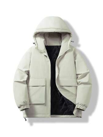 1 pieza Abrigo con capucha, manga larga y acolchado para hombre de talla grande con bolsillos grandes, para otoño/invierno