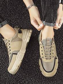 Botas de trabajo transpirables de malla en colores lisos para hombre, zapatos de trabajo resistentes y antideslizantes, botas Chelsea bajas para hombre, zapatillas informales para hombre, zapatos planos y bajos - Albaricoque - Ver 5