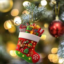 1pc Christmas Acrylic Flat Christmas Socks Santa Claus Snowman Elk DIY Christmas Tree Pendant, Christmas Party Banquet Banquet Decoration Accessories, Home Living Room Bathroom Hotel Living Room Decoration