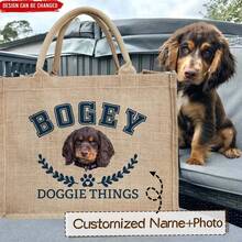Customized Dog Supplies & Dog Park Bag - Personalized Jute Tote Bag, Gift For Dog Lovers