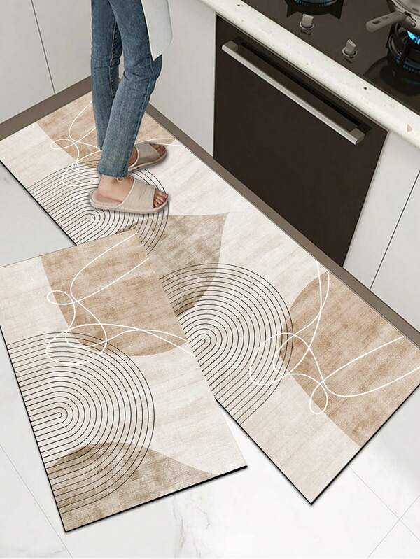 1 pezzo Tappetino/Tappeto da cucina in stile minimalista e alla moda, con motivo geometrico a linee beige, spessore circa 3 mm, assorbente, lavabile, adatto per cucina, bagno, ingresso, lavanderia, studio, soggiorno, camera da letto, corridoio