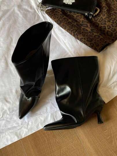 秋冬季法式博主风尖头过膝长靴，北欧风猫跟马术靴，猫跟靴，派对靴