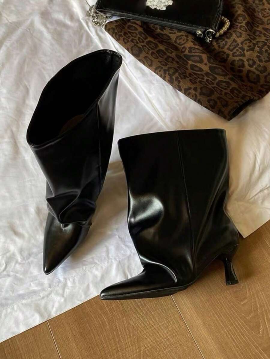 Fall/Winter French Blogger Style Pointed Toe Thigh High Boots, Ins Nordic Kitten Heel Equestrian Boots For Women,Kitten Heel Boots,Party - Black - View 1