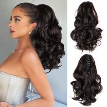 Ponytail Extension Curly Clip In Hair Extensions Black Wavy Hair - Multicolor - View 9