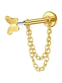 Pendientes de cadena con parte posterior plana sin rosca, barra de acero inoxidable de 8 mm para perforación de cartílago, hélix, trago, nariz, para mujeres y hombres, anillos de nariz de 16G, anillos de labio, cartílago, Medusa, fosa nasal, trago, joyería para perforaciones