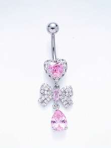 1pc Bowknot Zirconia Pendant Belly Button Ring Navel Piercing Jewelry For Women, Light Luxury Body Piercing - Multicolor - View 15