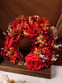 Women's Floral Headband, 3D Lifelike Flower Grass Hair Hoop, Rustic Artificial Rose Flower Crown Headpiece, Personalized Headwear For Party, Wedding, Holiday - 彩色 - 查看 2