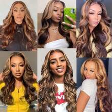 13x4 Ombre Lace Front Wigs Human Hair 28 Inch Body Wave Honey Blonde Highlight 4/27 Wig Human Hair 5x5 Glueless HD Frontal Wigs Human Hair Body Wave Wig For Women, Pre Plucked, 200 Density, Average Cap - SP4/27 - 查看 7