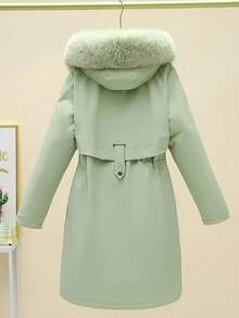2025冬季新款女士夹棉大衣欧美中长款大毛领保暖内衬派克大衣时尚度假外套 - 綠色 - 查看 6