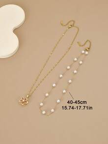 2 piezas Elegante y exquisito conjunto de collar de mujer con flor giratoria de perla de acero inoxidable, joyería de acero inoxidable impermeable, collar dorado, joyería de alta calidad chapada en oro, collar de otoño, regalo de cumpleaños, regalo para parejas, regalo de pareja, regalo