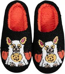Cozy Plush Halloween Pumpkin Slippers, Non-Slip Fluffy Design - Black Pumpkin Dog - View 1