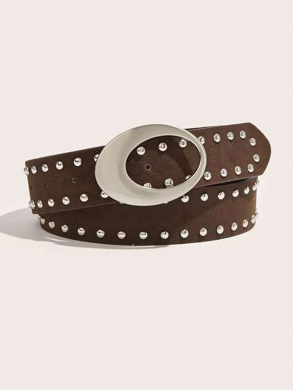 1 pieza Cinturón de mujer estilo retro Mila Rae con decoración de remaches en piel sintética, accesorio de moda adecuado para pantalones y vestidos