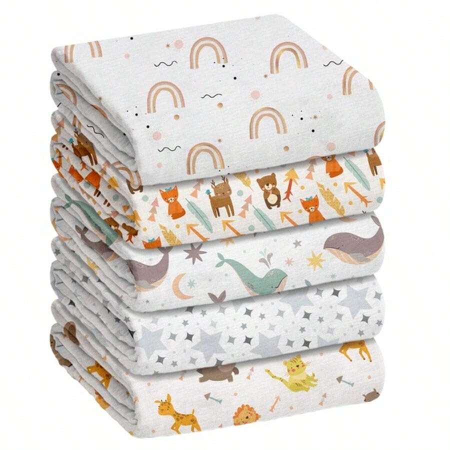Pack Of 5 Luxury Cloth Diapers 70x70cm High Quality Minasrey Assorted Prints For Babies And Newborns In 100% Thick Cotton Fabric Double Extra Absorbent - Ideal For Layette And Maternity - 中性的 - 查看 1