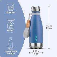VINUR - Botella de agua para niños, de acero inoxidable de 12 onzas/354ml, doble pared aislada al aspiradora, para la escuela, con cuerda de transporte (azul marino) - Azul real - Ver 8