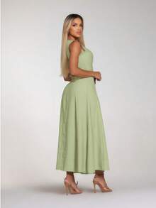 Women's Marrente Party Dress Long Prom Dress With Round Neckline Wedding Event Dress, Party Dress, Wedding Guest Dress, Party Dress No Ironing S M L - 橄欖綠 - 查看 3