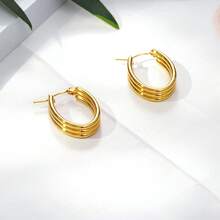 1 Pair Minimalist Multi-Layer Stainless Steel Earrings, Versatile For Women Daily Wear And Dates