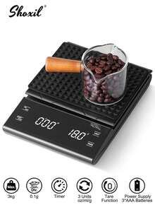shoxil 1pc Coffee Scale With Silicone Mat, Digital Coffee Scale With Timer, Food Scale, 3 Units, Tare Function, Auto Shut Off, Measure In G/Oz/Ml, 3kg/0.1g Mini Coffee Scale, Suitable For Home, Cafe, Saudi National Day Gift - Multicolor - View 2