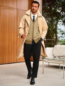 Men's Long Sleeve Button Down Knitted Cardigan Sweater With Pockets, Casual Style - Khaki Muda - View 5