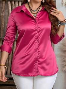 Blusas de Satén de Alta Gama para Mujer de Talla Grandes, Blusas Elegantes para Fiesta, Blusas Casuales de Color Sólido para Dama, Adecuada para Banquetes de Alta Gama Y Ocasiones de Negocios - Rosa - Ver 4