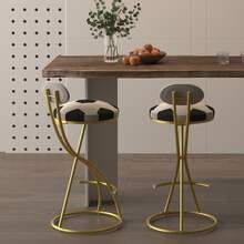 29 Inch Bar Stool Set - Counter Height Stool, Velvet Counter Stool, High Stool With Backrest And Metal Legs, Medieval Modern Bar Chair For Kitchen Island, Dining Room Chair - B-gold (football Print Bench) - View 2