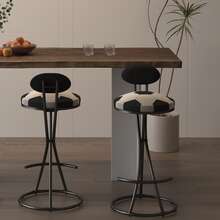 MoolSun 29 Inch Bar Stool Set - Counter Height Stool, Velvet Counter Stool, High Stool With Backrest And Metal Legs, Medieval Modern Bar Chair For Kitchen Island, Dining Room Chair - B-黑色(足球印花坐凳) - 查看 5
