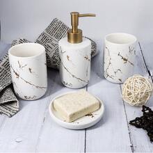 1 Set Ceramic Bathroom Accessories, Includes Soap Dispenser, Toothbrush Holder & Soap Dish, Minimalist Bathroom Decor Set For Sink Countertop - trắng - Xem 5