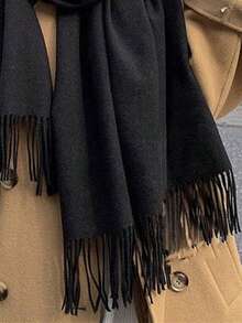 1条女士流苏羊绒围巾，加厚保暖披肩，纯色，70*200厘米柔软披肩，多功能保暖围巾/披肩，二合一，厚实保暖，秋冬季百搭颈部围巾，适合室内外使用，冬季送给女友或母亲的绝佳礼物 - 彩色 - 查看 6