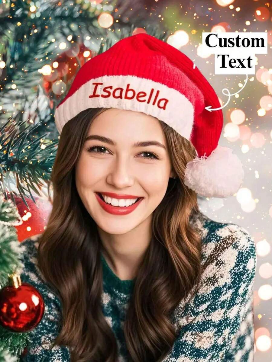 1pc Customized Embroidered Christmas Hat, Personalized Santa Claus Hat, Brimless Christmas Cap, Embroidered Christmas Hat, Christmas Party Hat, Christmas Gift