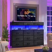Tech-Enhanced Modern Dresser With Charging Hub & Ambient LED Lighting And 12 Customizable Fabric Drawers With 10MM Protective Acrylic Surface,Black - View 2