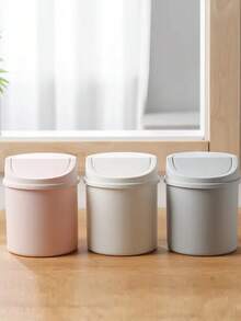 1个带盖迷你垃圾桶，INS风桌面小型垃圾桶，塑料桌面废纸篓，旋转盖设计防止异味泄漏，可用于存放果皮和纸屑，适用于浴室、家庭办公桌、咖啡桌、办公室、客厅、书房等场所。 - 彩色 - 查看 3