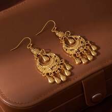 1 对复古金色花朵流苏耳环，奢华夸张个性女士耳环，适合汉服和古装 - 金黃色 - 查看 3