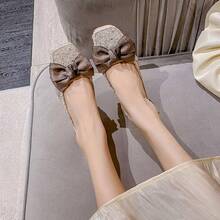 SAILING LU Square Toe Flats Shoes Rhinestoned Bowknots Ballet Flats For Women Studded Dress Shoes Comfort Light Weight LoafersChristmas - A-杏 - 查看 11