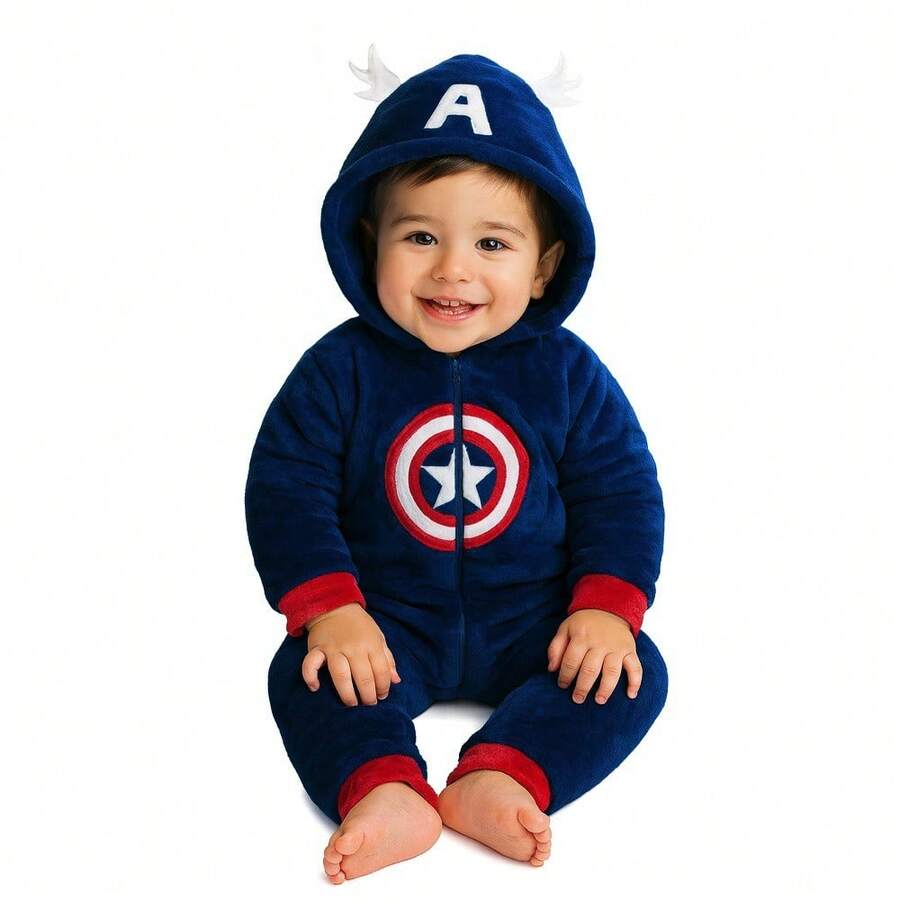 Marvel Mameluco con gorro bordado sin pie Capitán América - Azul Marino - Ver 1