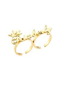 Anillo ajustable de doble dedo con corona con letra del nombre en forma de corazón, de acero inoxidable, joyería personalizada como regalo para ella, aniversario, Día de la Madre, Joyería y relojes, Selecciones de temporada, Elegancia utilitaria, Romance delicado, Luce glamoroso