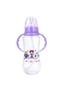 1pc Baby Milk Bottle With Cartoon Silicon Nipple, Shockproof Anti-Choke With Handle, Rotatable, 280ml, Pink Color With Straw And Gravity Ball - Multicolor - View 6
