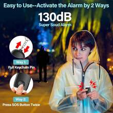 HION 1个130分贝个人安全报警钥匙扣 - 高亮LED灯，适用于女性、男性、学生、老年人在紧急情况下使用 - 彩色 - 查看 4