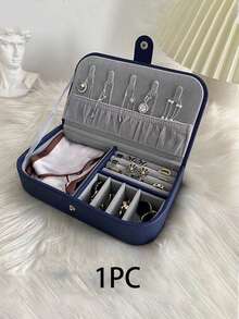 1pc Portable Leather Jewelry Storage Box For Bracelets, Necklaces, Earrings, Rings,Room Decor - Navy Blue - View 11