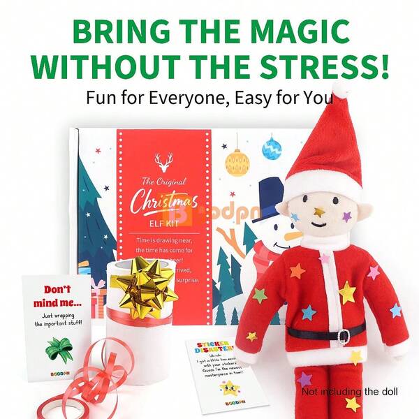 Christmas Elf Kit 24 Days Countdown Advent Calendar Props Set Holiday Decorations Gift Box (No Doll Included)